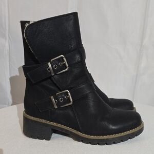 Global Win Black Combat Boots with Buckle Straps